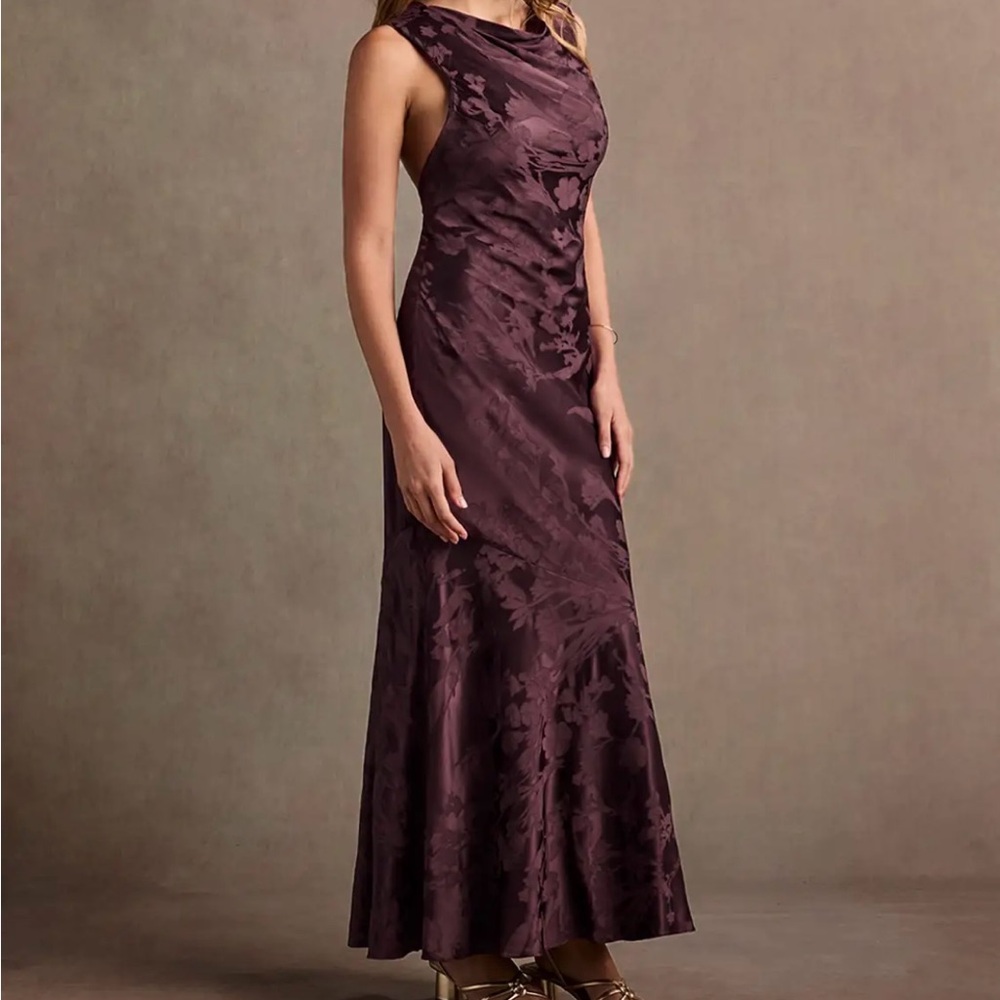Azazie Purple Ruched Halter Maxi Dress